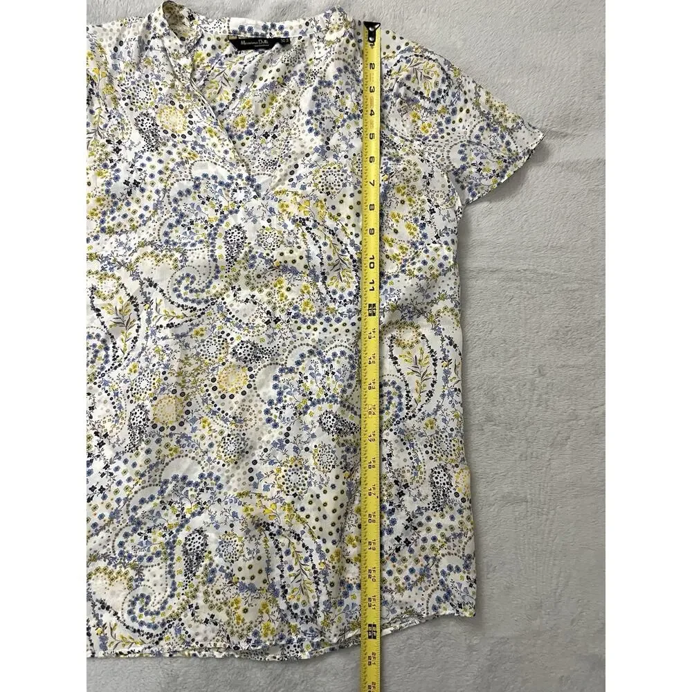 Massimo Dutti Sz US6 Blouse Yellow Blue Paisley Floral Resort Portugal Made Boho